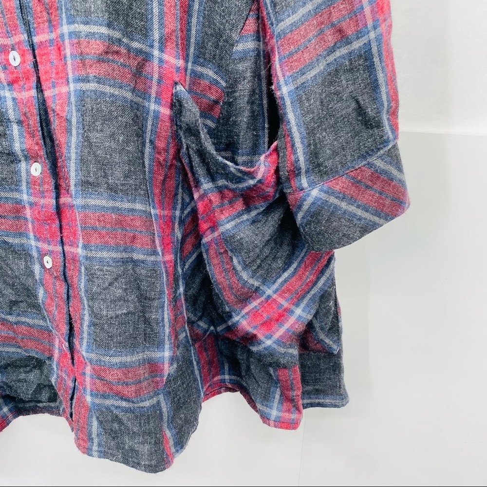 Zara Red Gray Plaid Print Large Pocket Tunic Top XS - Picture 6 of 6